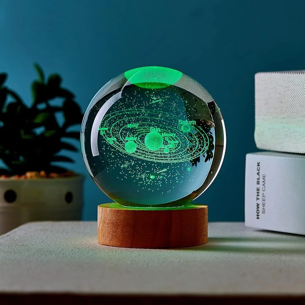 Crystal Ball 6cm Color Warm Light Planet Night Light Laser Carving Solar System Earth Galaxy Pattern Gift Desktop Decoration