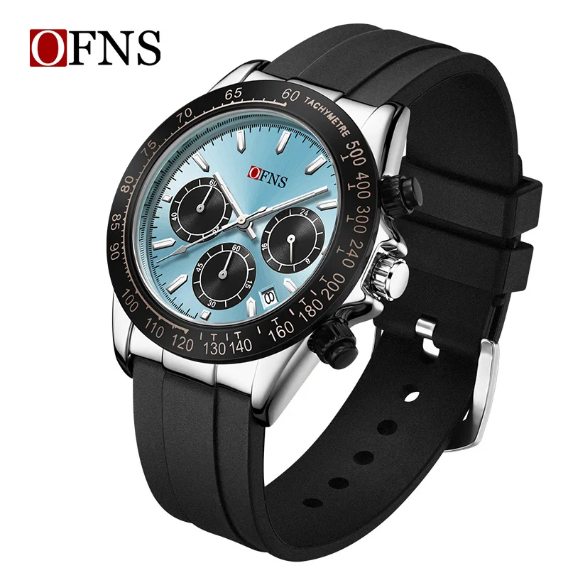 OFNS7103 Men's Quartz Watch with Three Eyes, Six Needles, Fluorescent Scale, Waterproof, Business and Leisure Watch Gift