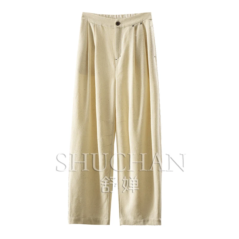 

100% Natural Silk High-waisted Straight-leg Wide-leg Pants Women's 51C8 Pantalones De Mujer Trousers Women