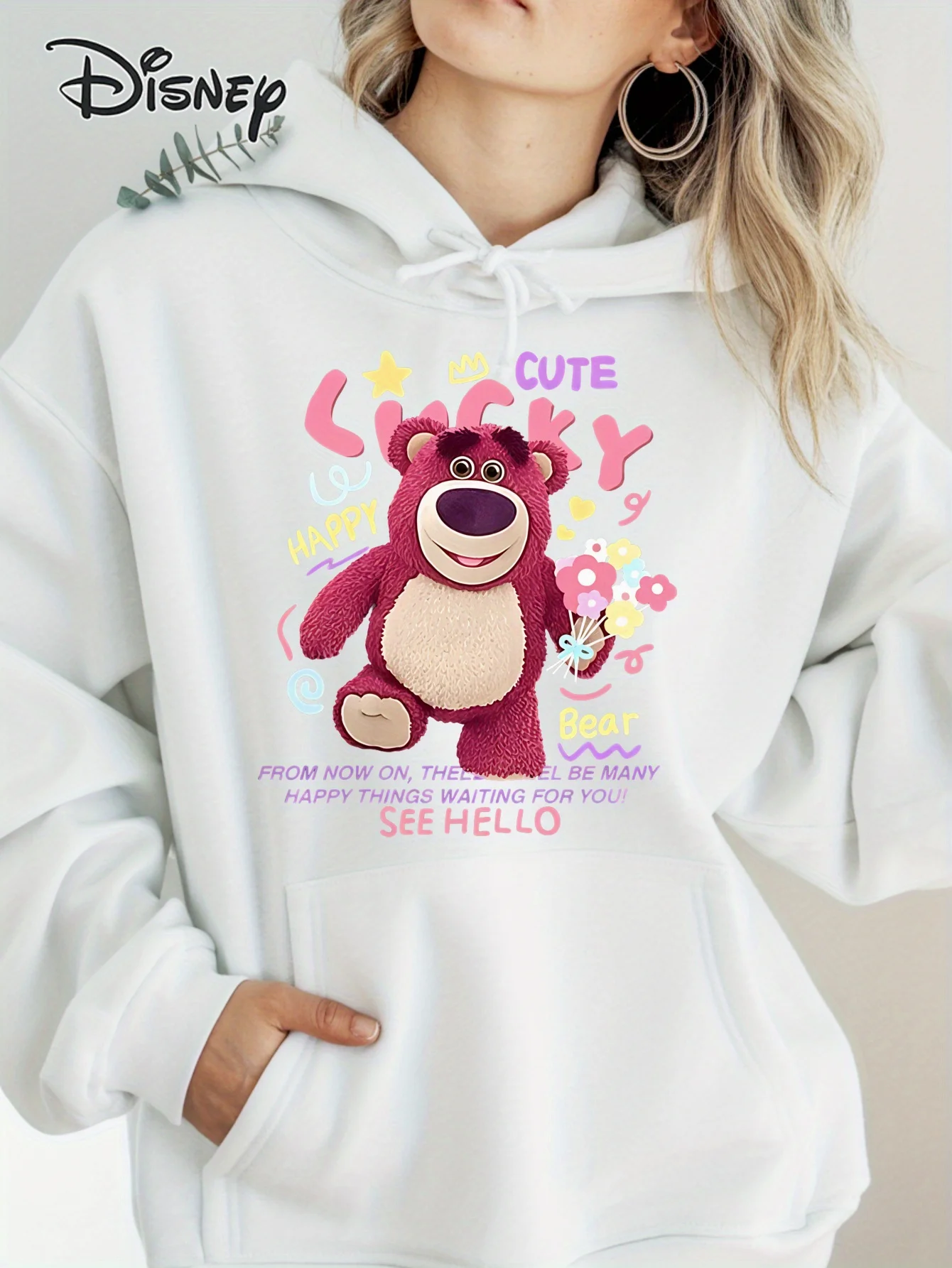 New Disney Lotso Pattern Women Hoodie Autumn Winter Casual Unisex Pullover Sweatshirt Clothing Hoody Streetwear Oversized