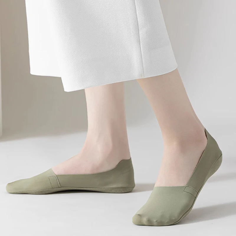 5Pairs المرأة الجليد جوارب حريرية تنفس عالية الجودة رقيقة جدا سيليكون عدم الانزلاق قارب جورب لينة خفيفة الوزن غير مرئية سوكس