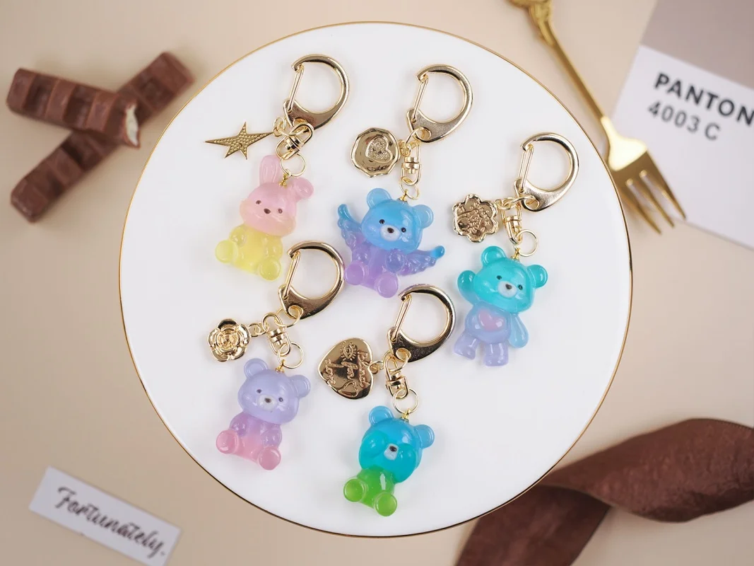 DIY Animal Keychain Silicone Mold Creative Cute Bear Rabbit Pendant UV Crystal Epoxy Resin Molds Crafts Jewelry Casting Tools