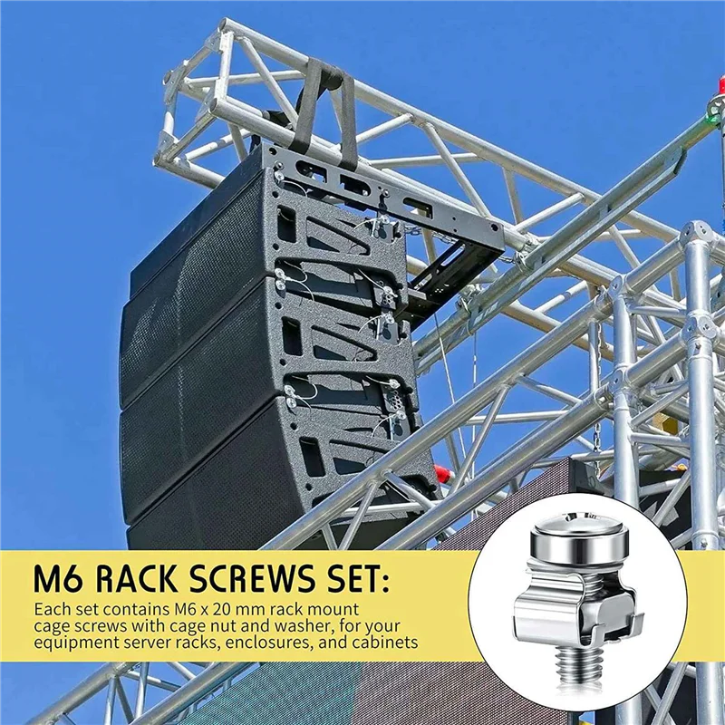 Aa49 100 conjuntos de parafusos de rack m6, parafusos de 20mm e porcas de gaiola, parafusos de montagem em rack e servidor de porcas de inserção quadradas