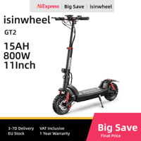 isinwheel GT2 Electric Scooter 800W Motor 48V 15Ah Battery 11 Off-Road Pneumatic Tire Foldable City Commuter Electric Scooter