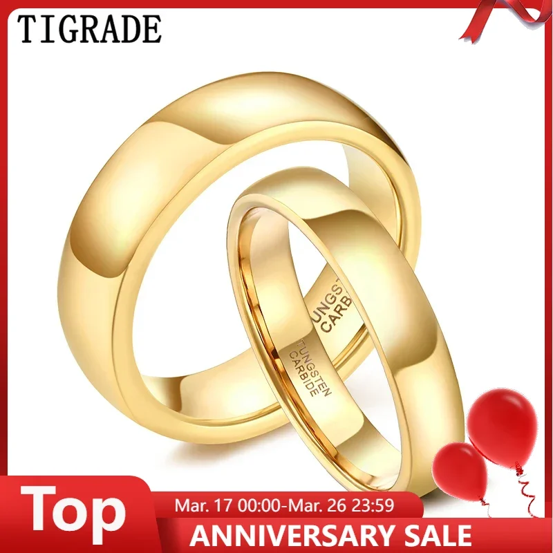 Tigrade Gold Color Tungsten Ring Couple Men Women Classic Wedding Engagement Band 2/4/6/8mm Special Write Engraving Name/Logo