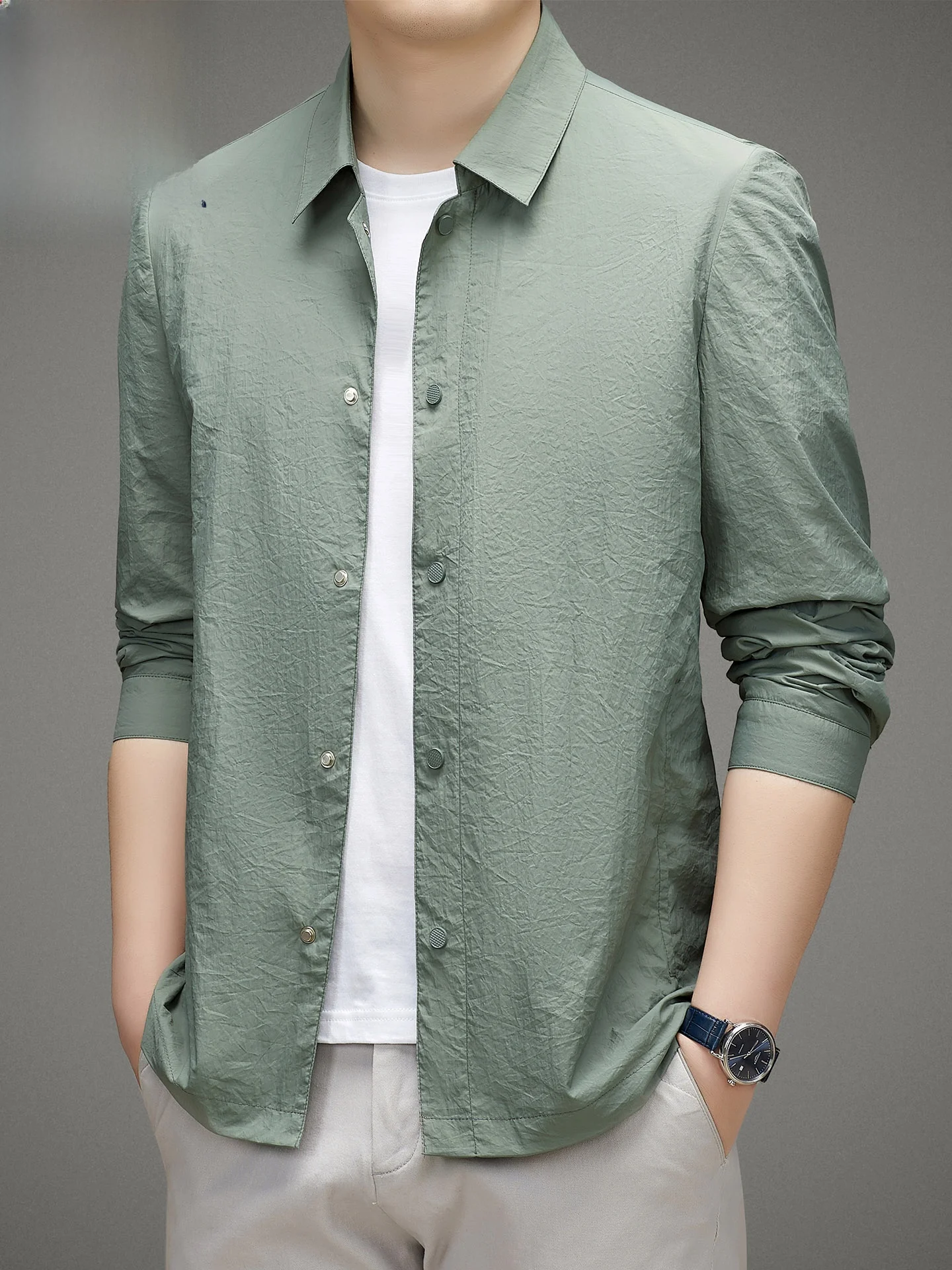 

Ice Silk Casual Loose Fit Lightweight Men's Jaet TUCANO Faion Outdoor Sle Long Sve Breathable Summer Coat