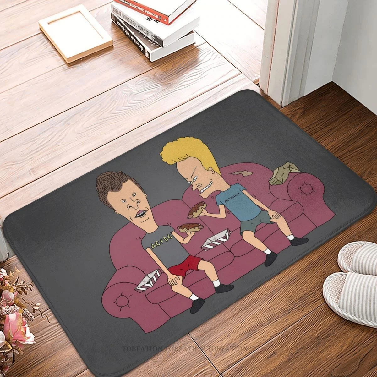 Beavis and Butthead Funny Sarcastic Cartoon Non-slip Doormat Eating Bread Bath Kitchen Mat Outdoor Carpet Indoor Pattern Decor