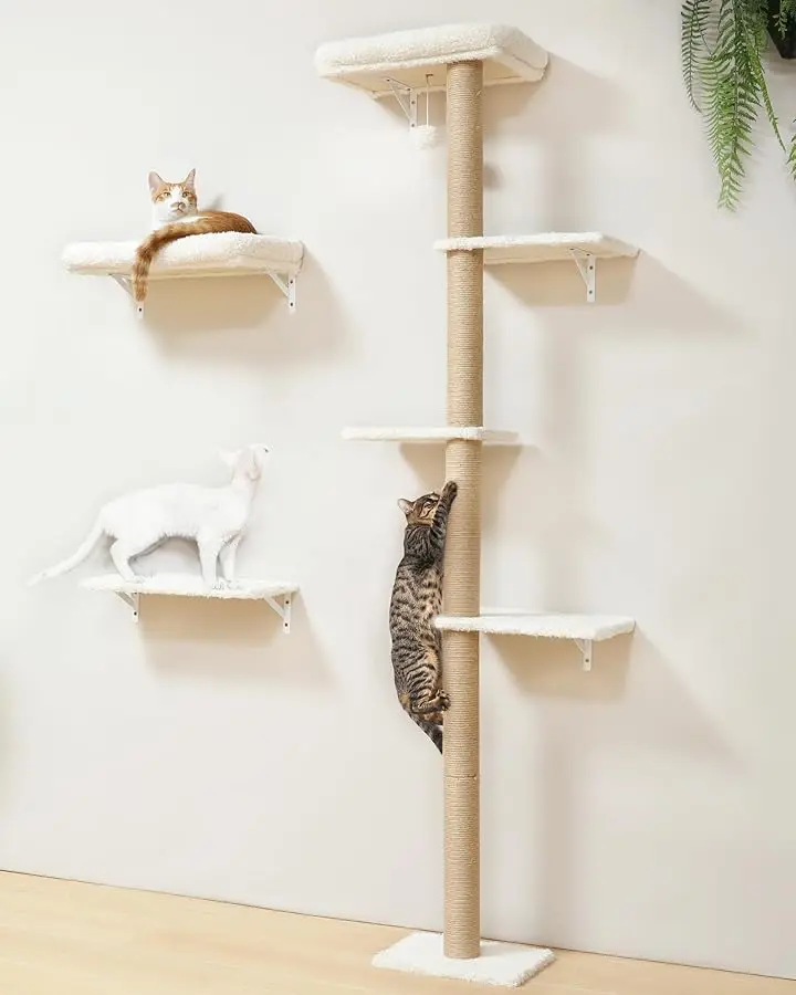 

FUKUMARU Cat Wall Shelves, Stable Wall Mounted Cats Furniture Set, Kitten Scratching Post with Soft Cushion Perch, Space Saving