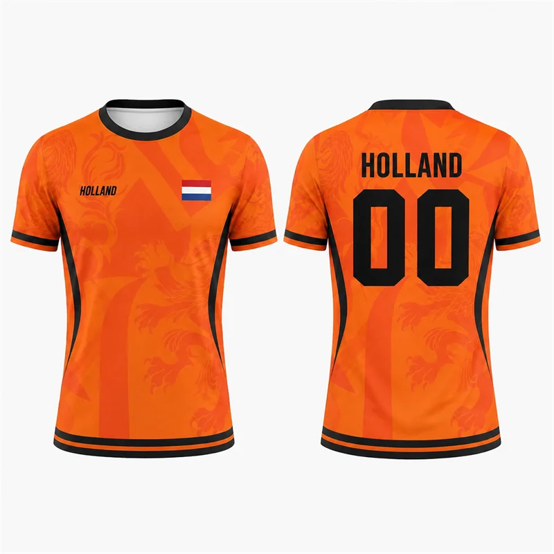 Fashion Netherlands Flag Graphic Football Jersey For Men Summer Trendy 3D Printed Sports T Shirts Loose Breathable Soccer Tees