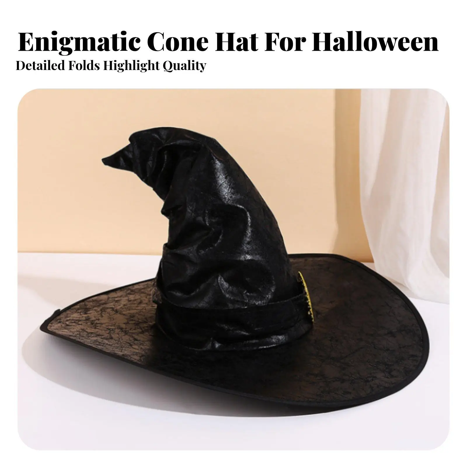 Mystical Pointed Witch Hat with Ornate Gold Buckle for Stage Performance Cosplay Event