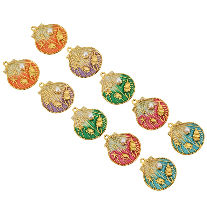 2 قطعة الفولاذ المقاوم للصدأ الصيف البحر سحر قذيفة السلاحف محارة الذهب المعلقات صنع المجوهرات DIY بها بنفسك النساء قلادة أقراط اكسسوارات