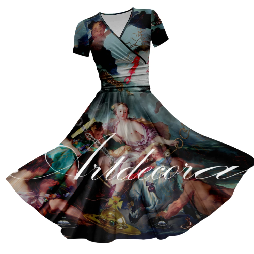 

Средневековое повседневное повседневное платье с v-образным вырезом и короткими рукавами в стиле ретро для женщин