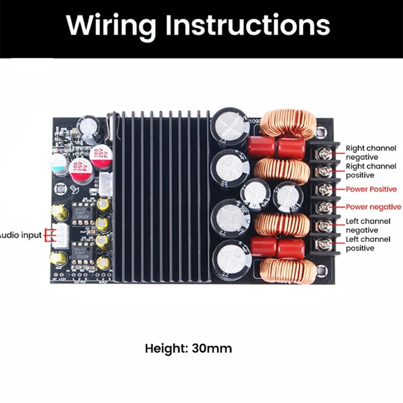 DC19-50V 300W+300W 600W Bluetooth Power Amplifier Module TPA3255 Chip 2.0 Channel With Treble And Bass Adjustment Easy To Use