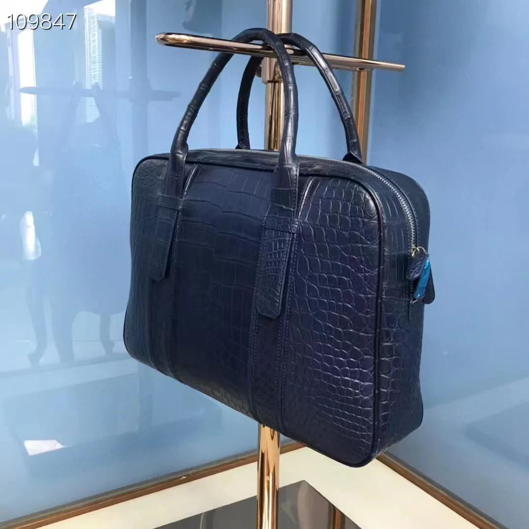 2023 new genuine crocodile leather skin briefcase men laptop bag luxury aligator leather skin men business bag matt Blue color