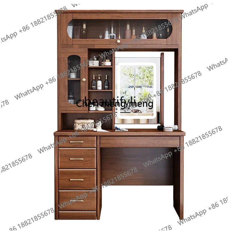 xxzSolid wood dresser desk bookshelf Chinese bedroom storage makeup table high makeup table