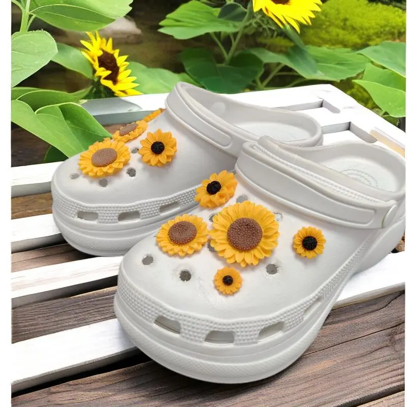 10Pcs Sunflower Designer Shoes Charms Set Fit Girl Decorations For Hole Shoes Ornaments Women Accessories Pins Wholesale