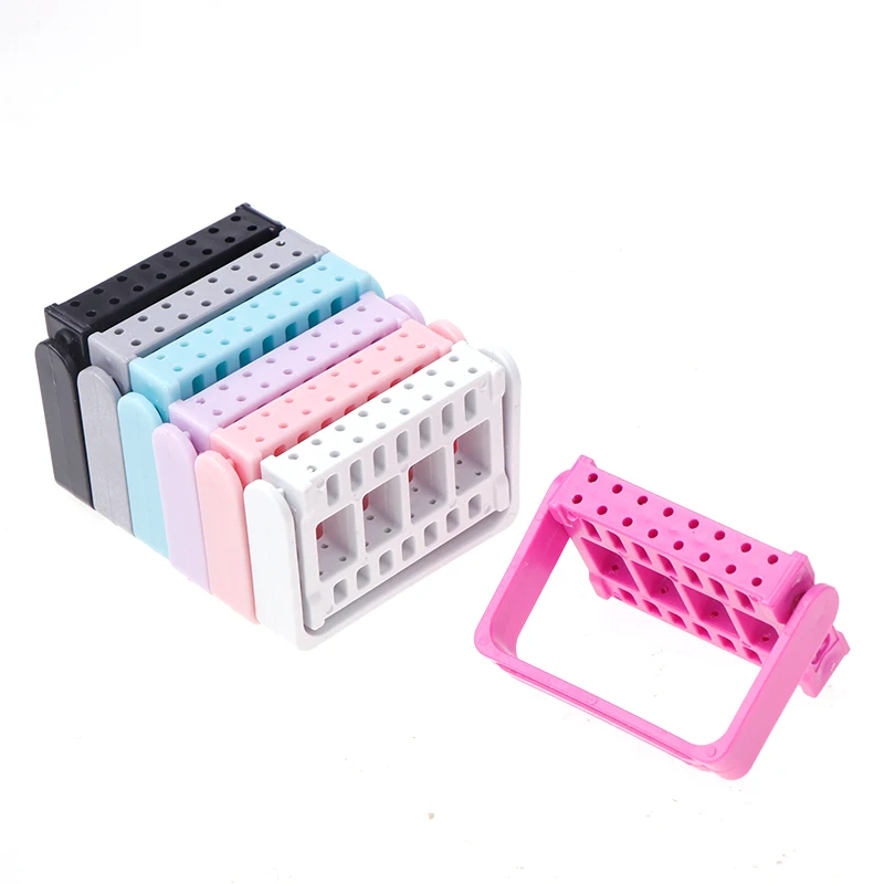 16 Holes Nail Drill Bits Holder Stand Display Nail Grinding Tool Showing Foldable Organizer Container Manicure Drill Accessory