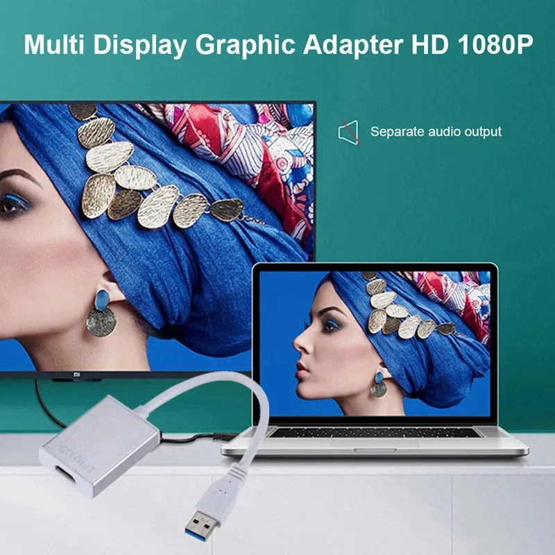 GRWIBEOU 1080P HD USB 3.0-HDMI 호환 변환기 오디오 비디오 어댑터 PC 노트북 용 휴대용 케이블 Windows 프로젝터 HDTV