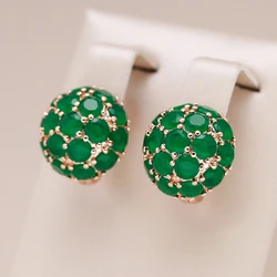 Kinel Unusual Full Sparkling Green Natural Zircon English Earrings for Women Luxury 585 Rose Gold Color Party Daily Jewelry