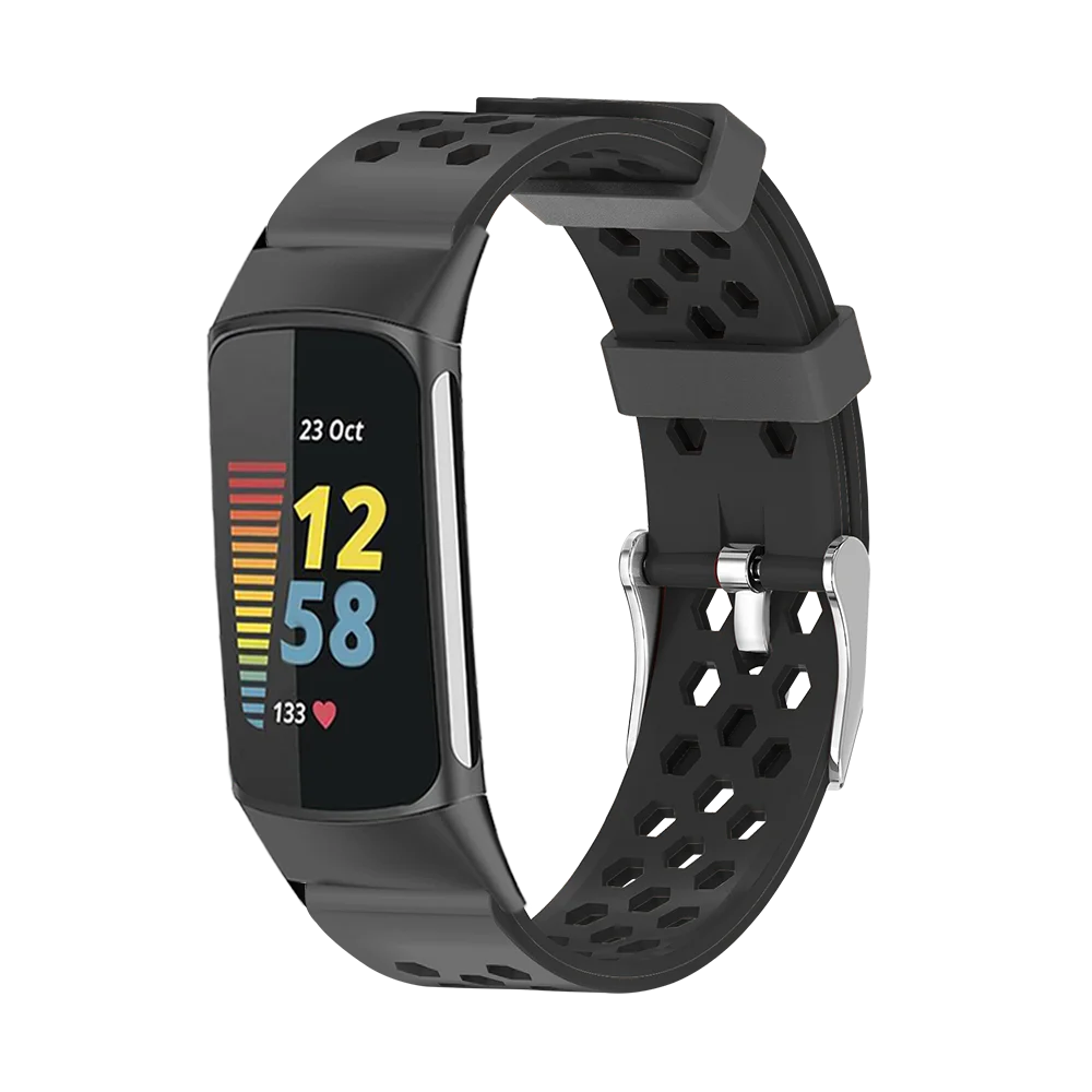 Cinturino per orologio per Fitbit Charge3 Charge4 Charge5 cinturino per smartwatch alla moda con foro d'aria esagonale in morbido silicone traspirante a sgancio rapido