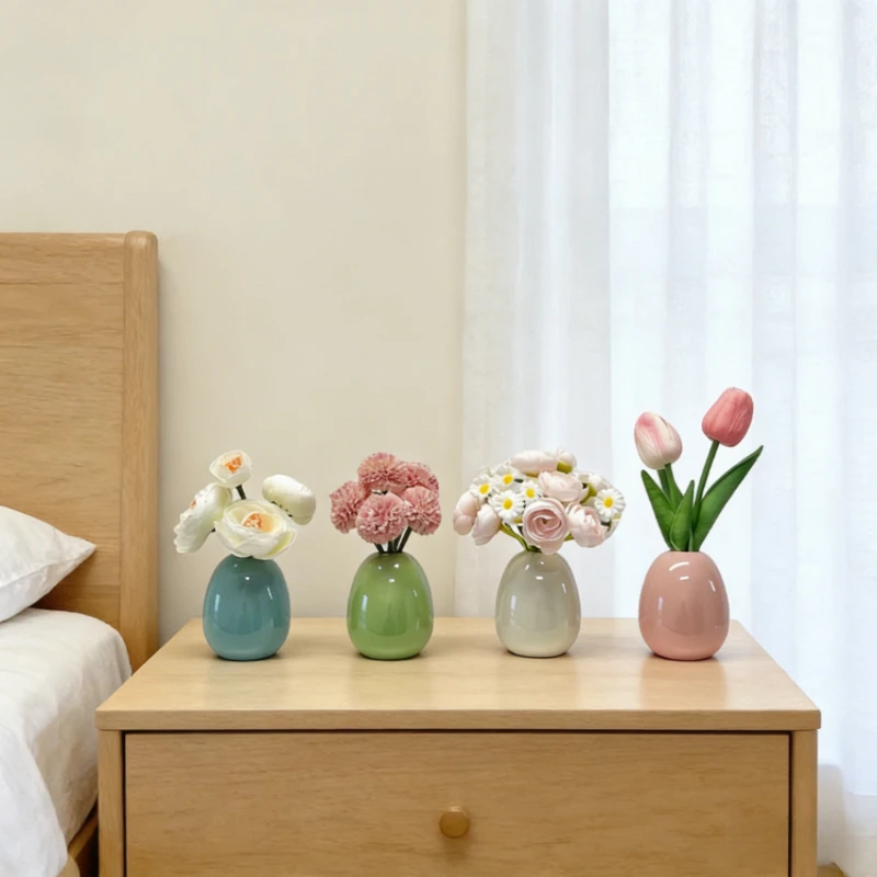 New Cream Style Ceramic Mini Vase Warm Desktop Ornament Creative Small Flower Vase Exquisite Office Room Decoration Accessories