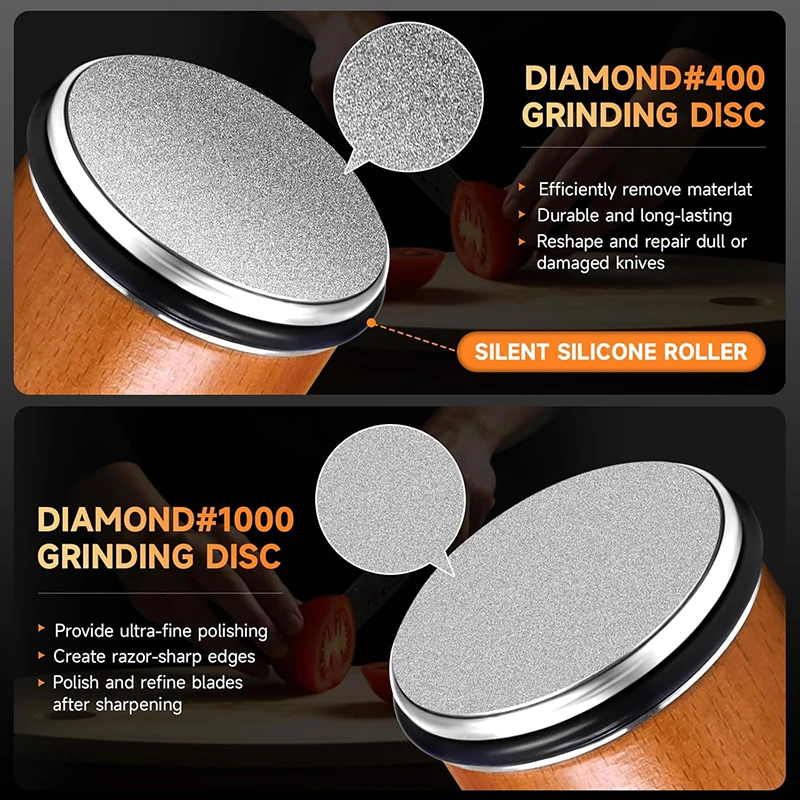 Niiruo Rollmesser-Schärfer Doppelseitiger Diamant-Schleifstein 15/20 ° Magnetischer Winkelrollenschärfer für die Küche – Detail 6