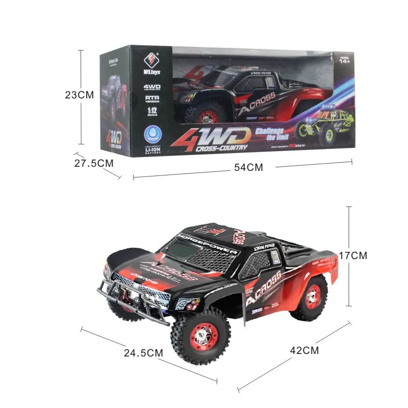 12423 2.4g Remote Control Electric Four-wheel Drive Short Truck 1:12 Full Scale Off-road High-speed Vehicle Drift Vehicle