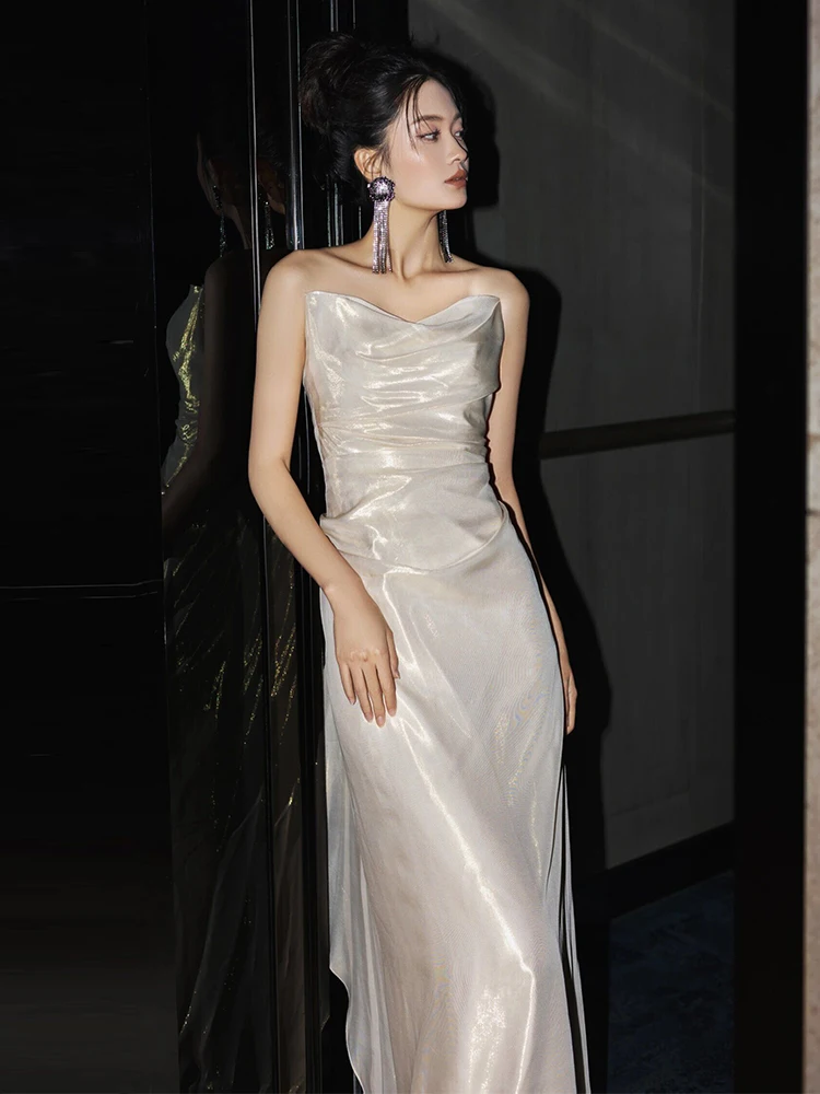 

Простое элегантное свадебное платье с шлейфом для свадебного ужина, легкое вечернее платье без бретелек фасона «русалка» для помолвки