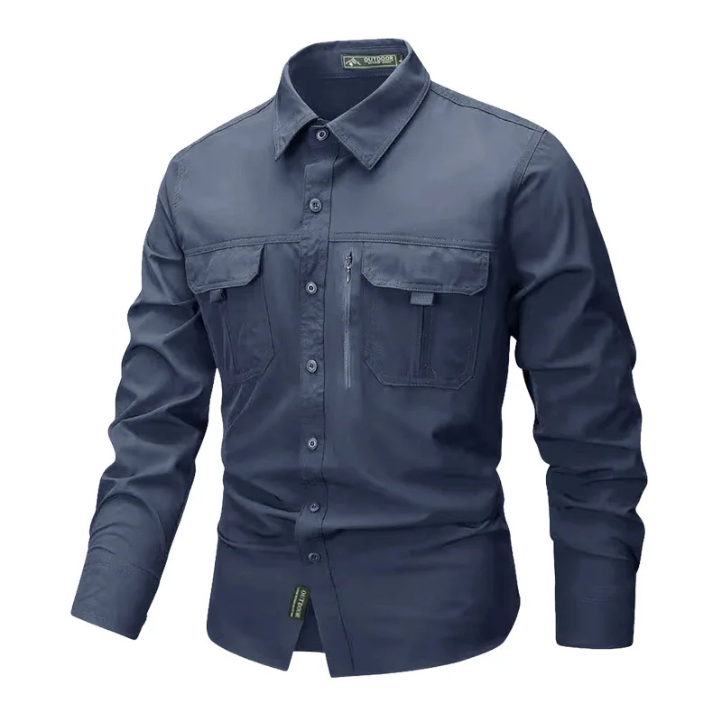 Men's Outdoor Tactical Shirt Quick Drying Elastic Wear-Resistant Military Style for Training Hiking Mountaineering Workwear