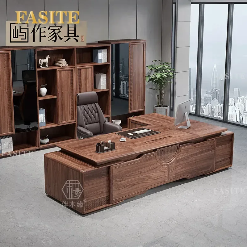 For All Solid Wood Desk Ebony Boss Table Large Executive Office Furniture Simple Atmosphere President Desk Durable Home Study