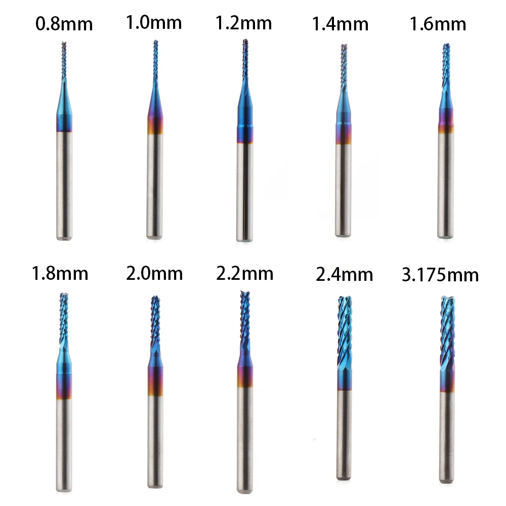 0.8-3.175mm Milling Cutter End Mill Edge Cutter Carbide Blue Titanium Coated Engraving Cutting PCB Machine CNC Router Bits