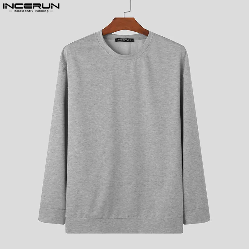 INCERUN-Tops de estilo coreano para hombre, jerseys sencillos con letras estampadas, ropa de calle informal, sudaderas de manga larga con cuello redondo, S-5XL 2024