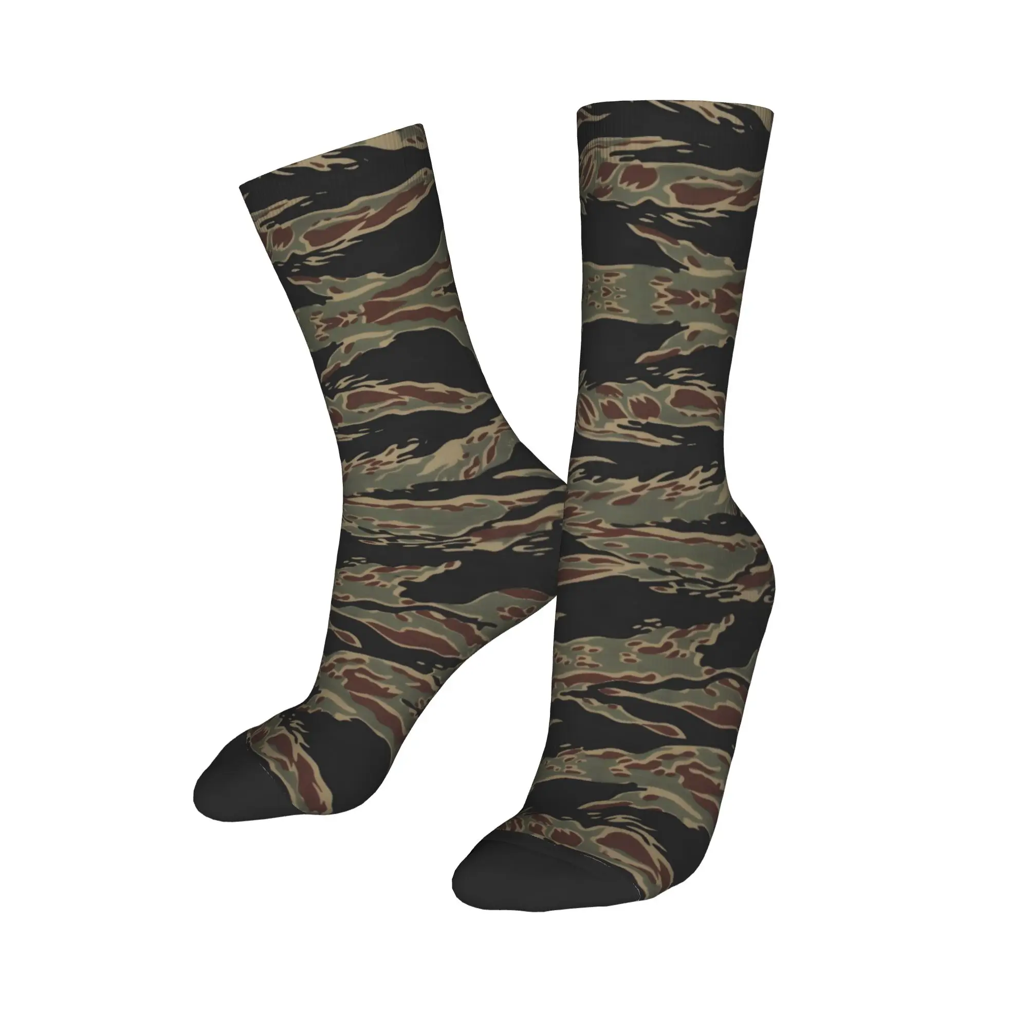 

Custom Woodland Camouflage Men's Crew Socks Unisex Funny 3D Print Tiger Stripe Camo Dress Socks