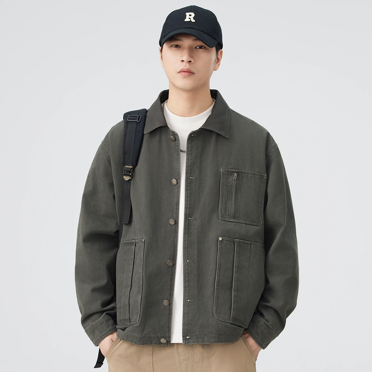 Hommes manteau Couple printemps automne vêtements d'extérieur hommes japonais Streetwear mode ample décontracté col en cuir Vintage Cargo veste