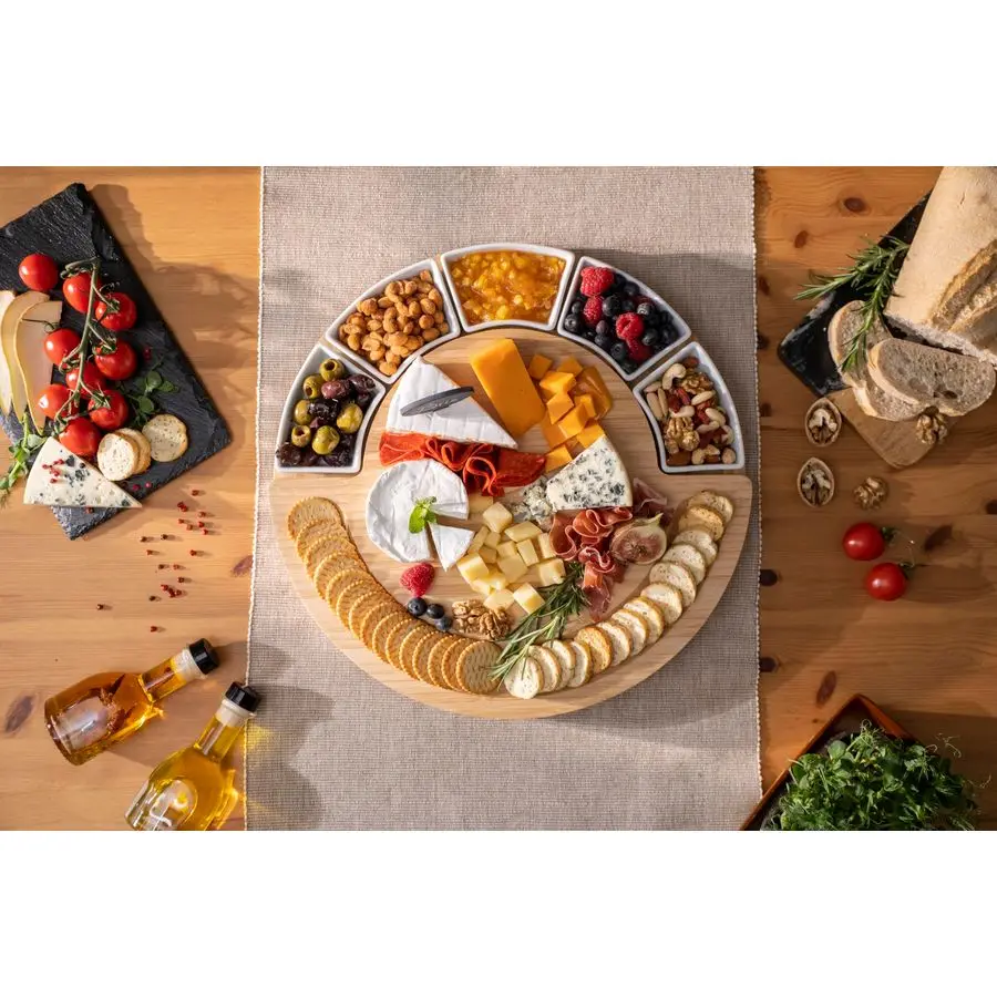 مجموعة ألواح الجبن والفطائر المصنوعة من خشب الخيزران ولوح تقطيع الجبن مقاس 16 بوصة حاصل على براءة اختراع الولايات المتحدة وسكين للترفيه