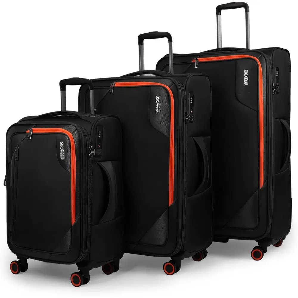 

Expandable 3-Piece Luggage Set with Front Open Pocket, Spinner Wheels, TSA Lock - Black (22/28/32)