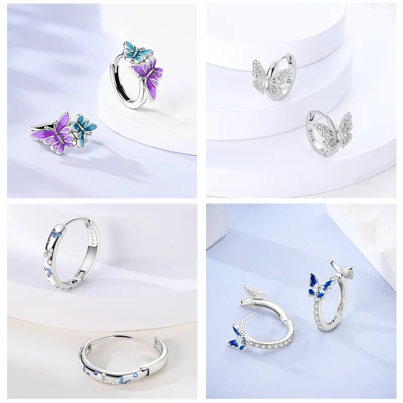 2024 New Earring for Women 925 Silver Sparkling Star Butterfly Heart Tassels Feather Hoop Earrings Engagement Wedding Jewelry