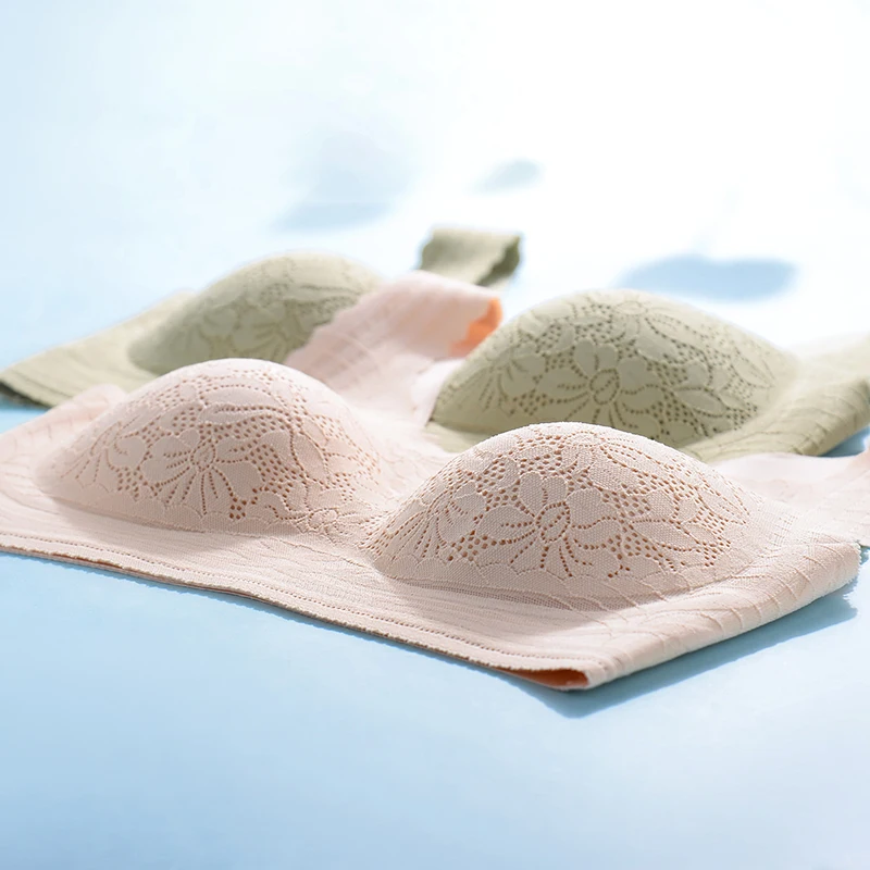 Fixed Cup Lace Seamless Lingerie Gathered Thin Vest Style Soft Support Women Bra Without Steel Rings Beautiful Back Underwear