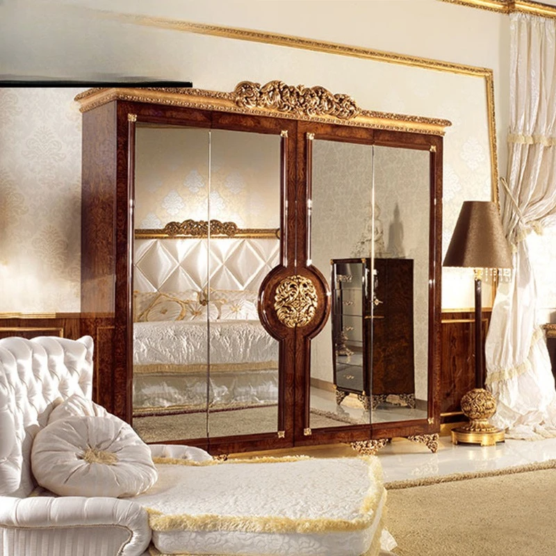 Bedroom furniture birch carved large wardrobe veneer