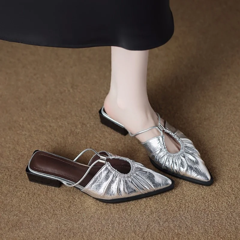 

Универсальные женские туфли на высоком каблуке с острым носком в стиле ретро, новая модная повседневная обувь для уличной одежды, низкие каблуки, тапочки