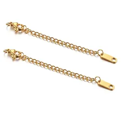 10pcs Gold Plated Stainless Steel Extended Extension Tail Chain with Lobster Clasps Connector for DIY Jewelry Necklace Findings