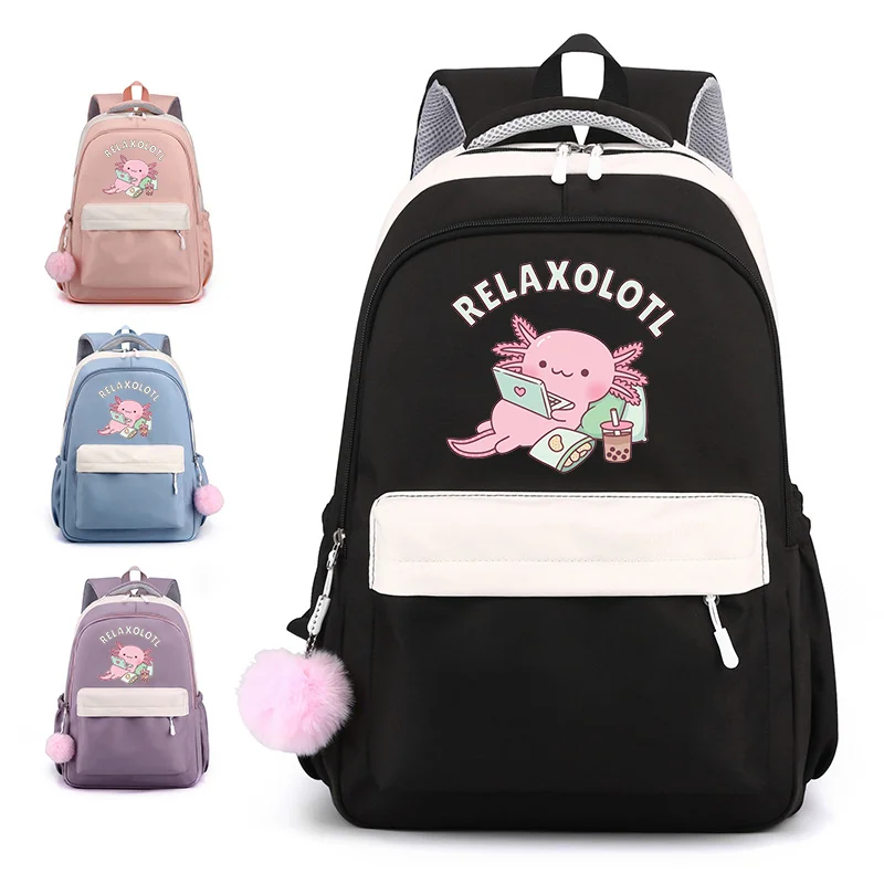 Новый милый рюкзак Axolotl Harajuku, модный мультяшный рюкзак на молнии Axolotl, повседневные уличные вместительные рюкзаки для подростков