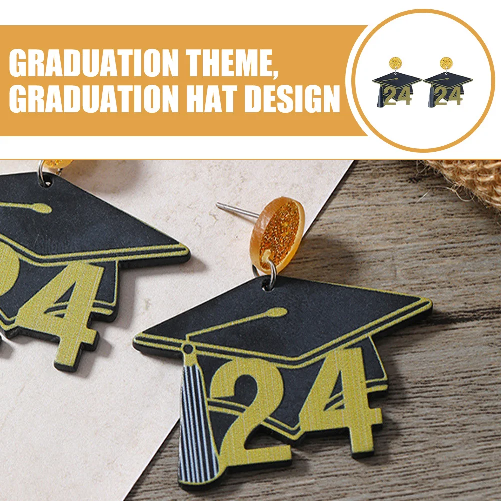 

1 Pair Graduation Hat Earrings 2024 Acrylic Drop Statement Earrings For Women Teen Girls Lightweight Fashion Jewelry Aesthetic