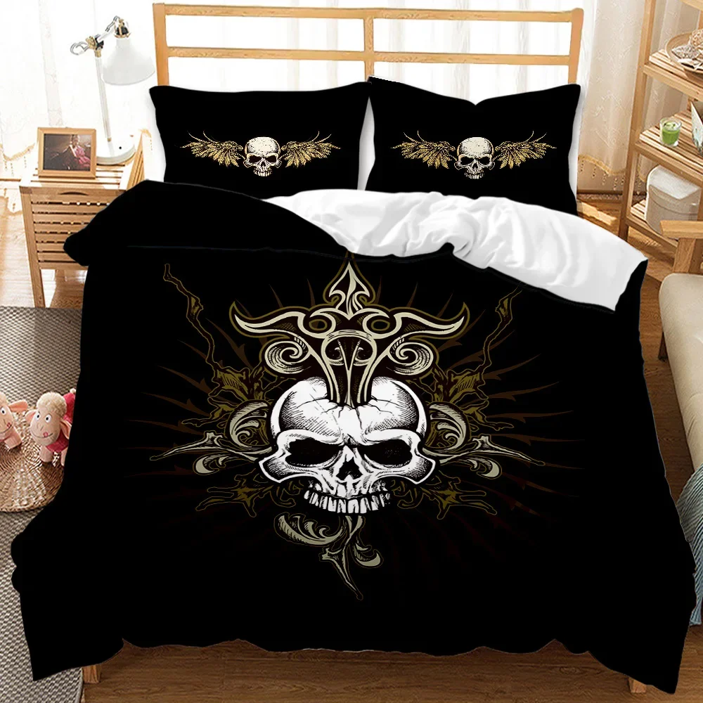 Skull Duvet Cover Set Halloween Men Horror Gothic for Boys Teens Adults Twin Bedding Set Queen King Size Polyester Qulit Cover