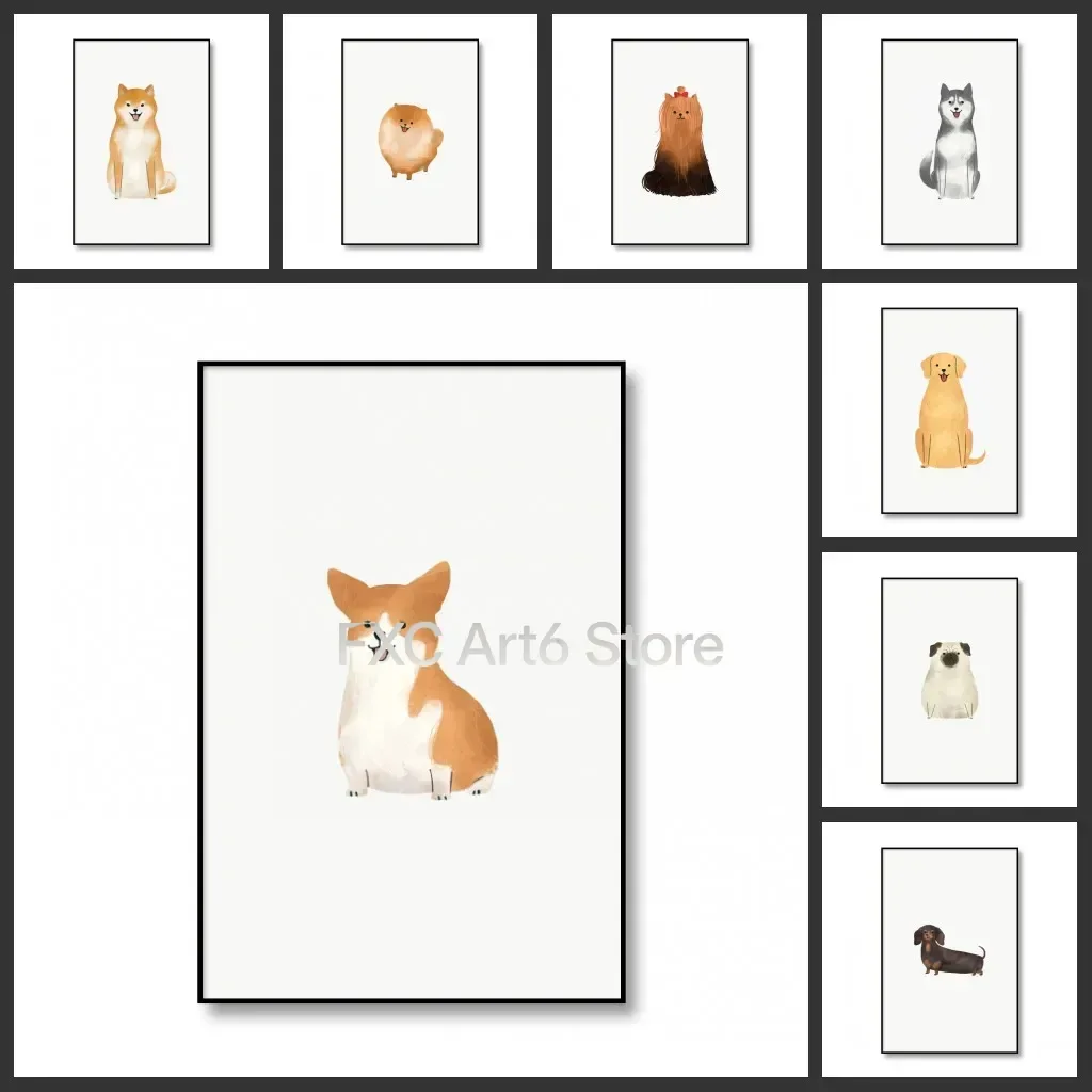 1PC frameless  Minimalist Style Animal Art Poster Cute Dog Wall Art Picture Canvas Print Painting Modern Home Improvement Chil