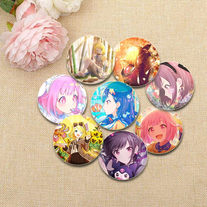 Round Cartoon Brooches Project Sekai‌ Tinplate Pins for Backpack Cothes Accessories Anime Collection Badge Hat Decoration Gifts