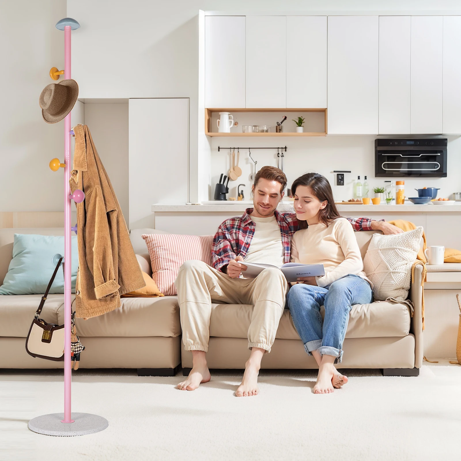 

Цветная вешалка в виде гриба с 7-крючками, напольный органайзер, вешалка для одежды (розовая)