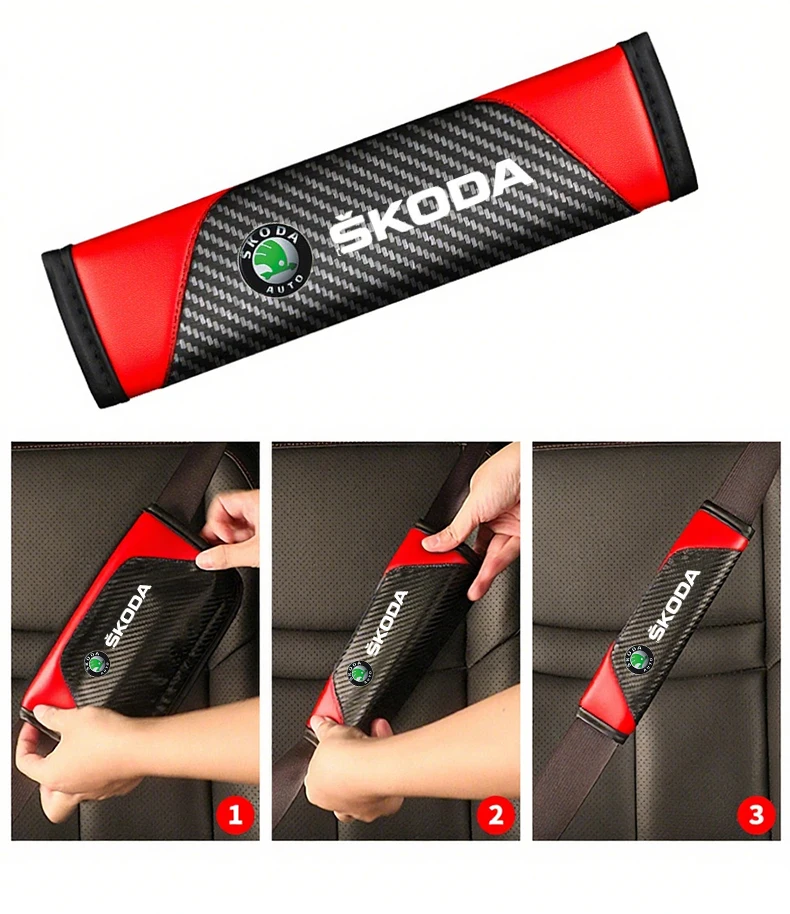 2 Pieces of Genuine Leather Carbon Fiber Car Seat Belts and Car Accessories for Skoda Octavia MK2 3 Fabia Karoq Superb Rapid Kam