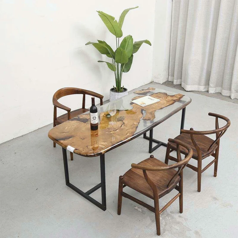 

Hot Sales Solid Walnut Living Room Dining Room Table Desk Epoxy Shaped Oval Table