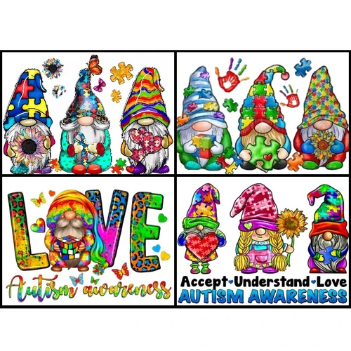 자폐증 인식 녹 다이아몬드 페인팅 아트, 전체 원형 또는 사각형 드릴 키트, 자폐증 노움 페인트, 다이아몬드 아트, 공예 선물 